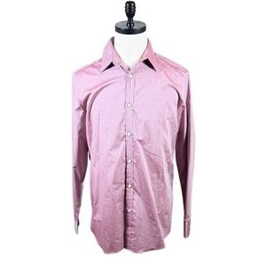 Murano Liquid Luxury Mens Medium Burgundy Red Micro Dot Cotton Button Down Shirt